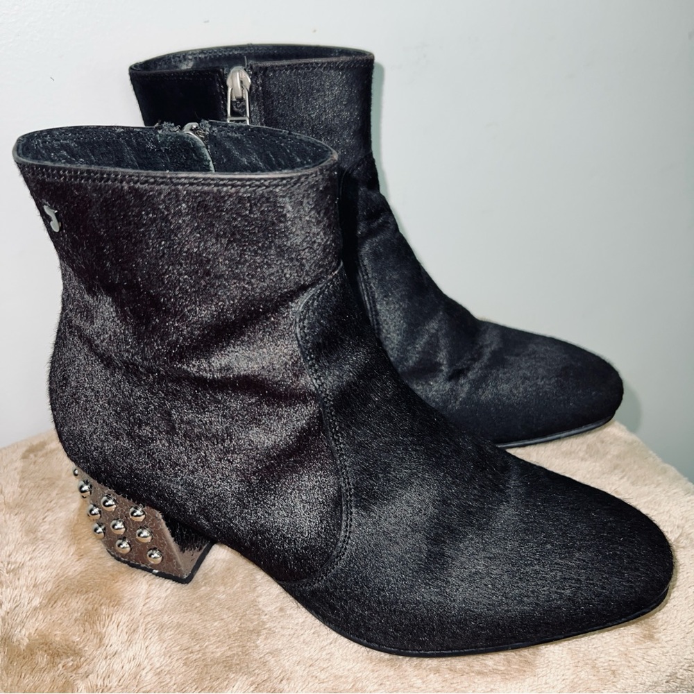 Gioseppo Black Haircalf Ankle  Boots w/ Studded Heel - Slouchy Silhouette - EU37